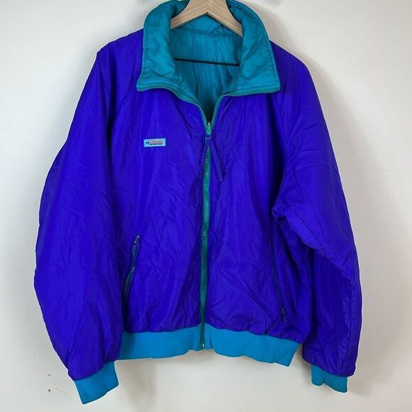 Vintage 80s 90s Columbia Reversible Full Zip Bomber Winter Jacket Men's US XL - Picture 1 of 13